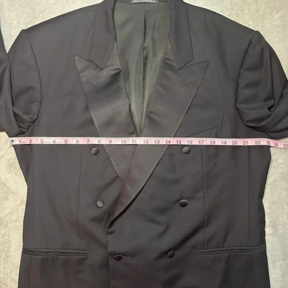 Ermenegildo Zegna Mens 54 Black Wool Tuxedo Jacket Peak Lapel Double Breasted